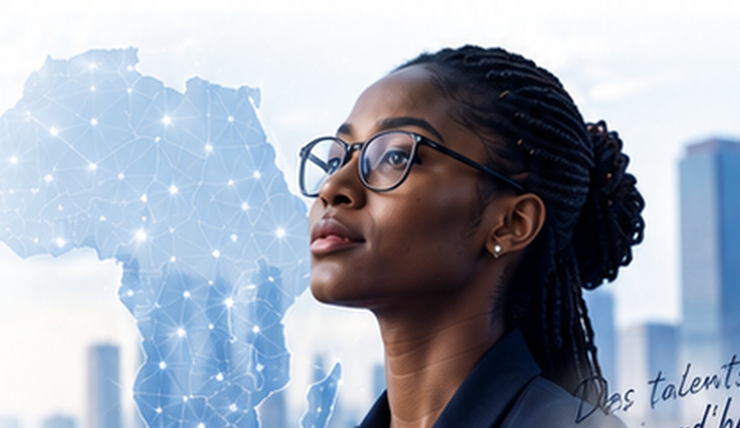 Jeune professionnelle africaine, carte numérique de l’Afrique et environnement technologique